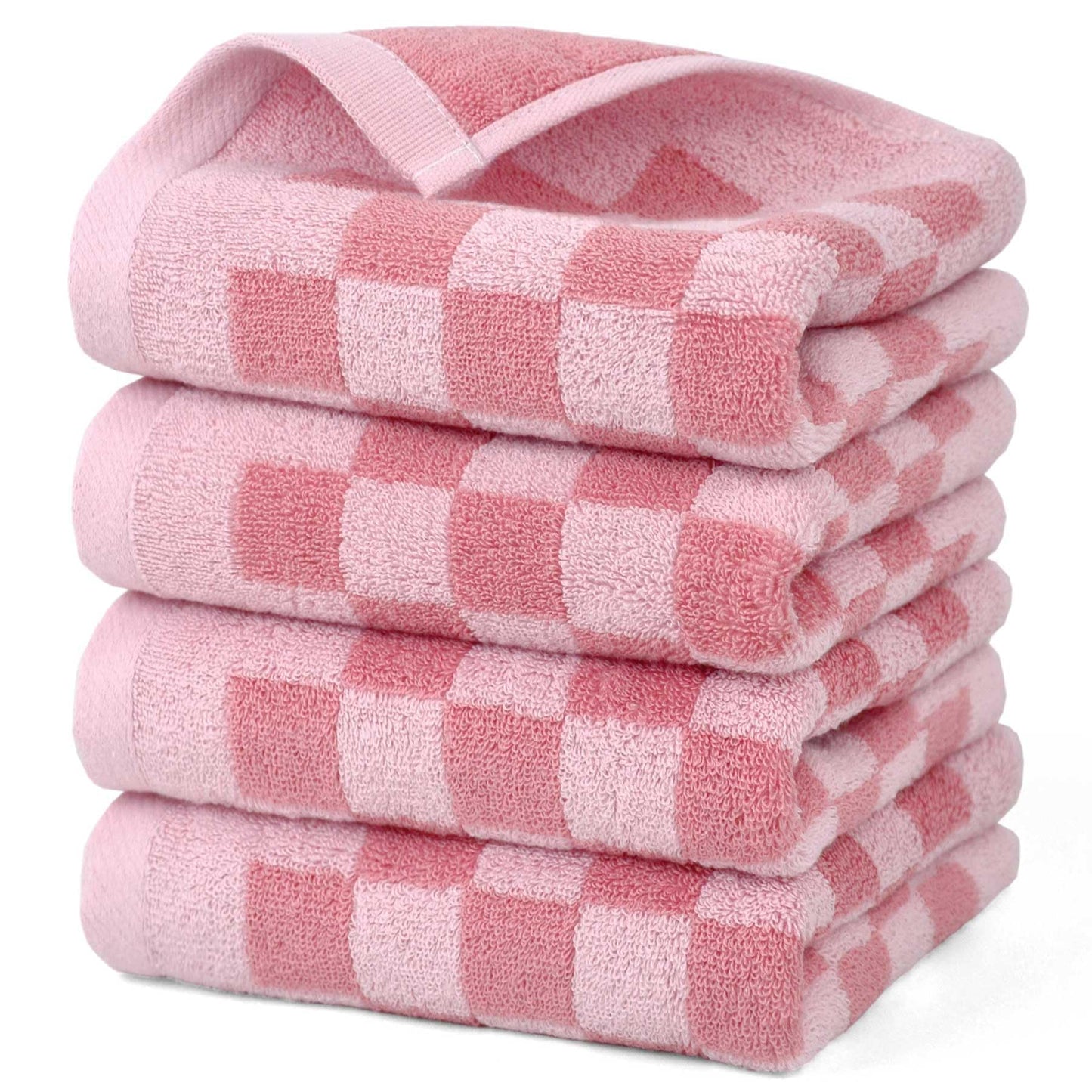 Jacquotha Soft Cotton Hand Towels in Pink Checkered - 4 Pack Lightweight Absorbent Towels for Hand Drying and Face Washing, Gifts for Women Girls