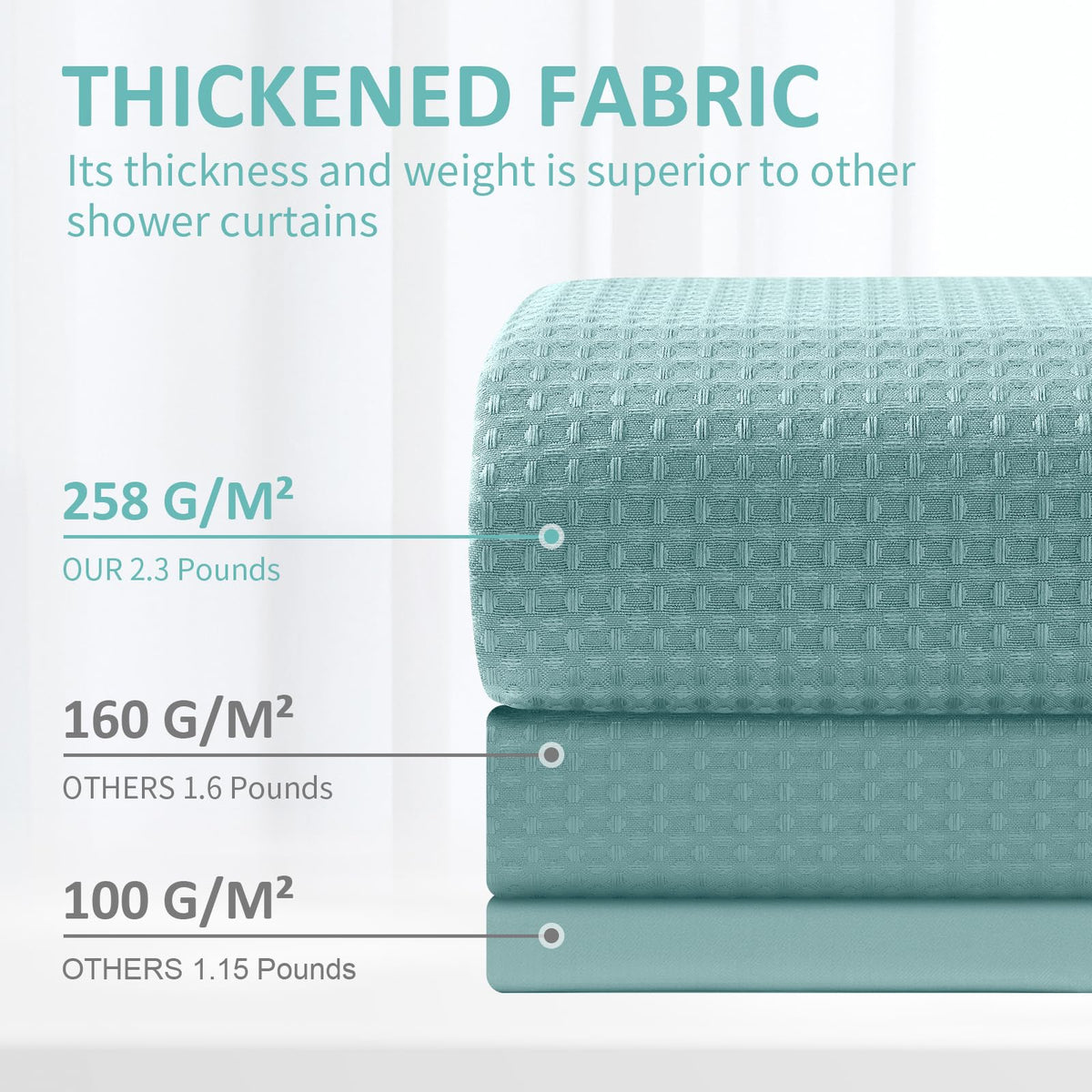 FY&XZH Heavy-Duty Waffle Weave Shower Curtain with Stainless Steel Hooks, Thick Fabric for Bathroom, Hotel, Spa & Salon-183 x 183cm Blue
