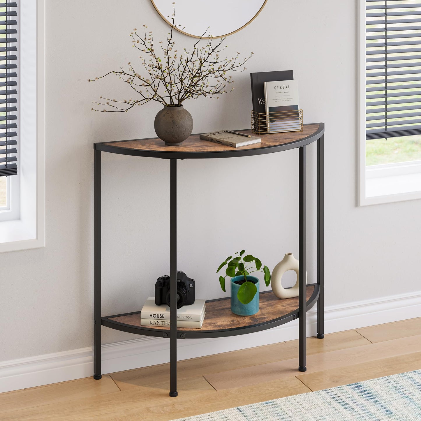 VECOCHO Console Table 2 Tier Narrow Entryway Table with Storage,Brown