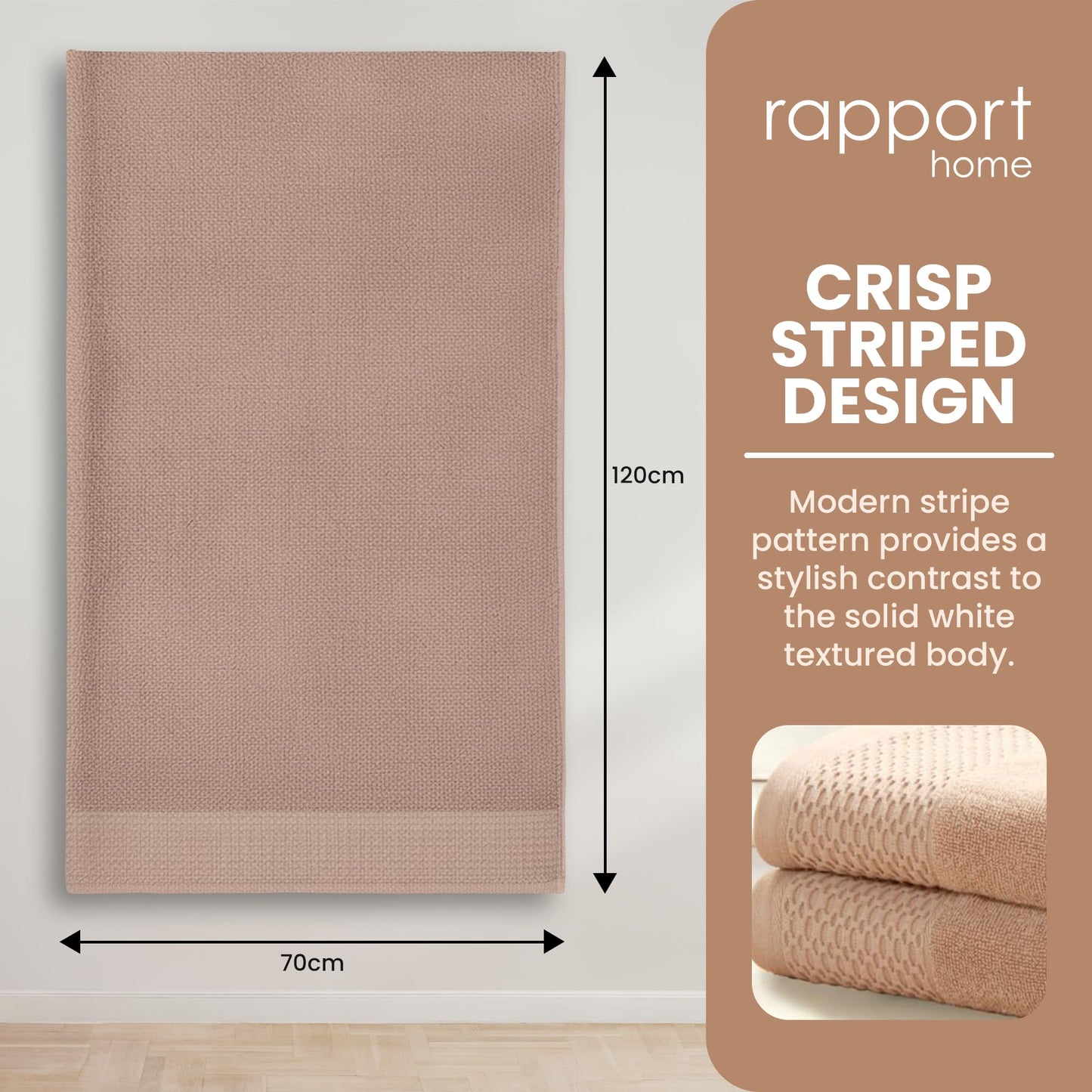 Rapport Home Eden Weave Bath Towels 2-Pack | Mink, 70x120cm | 100% Cotton 500gsm | Oeko-Tex Made in Green & BCI Certified