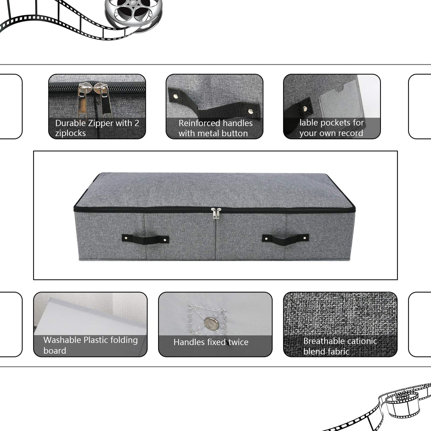 Omygarden Foldable Under Bed Storage Box with Plastic Support Liner, 6 Handles, Zipper Lid