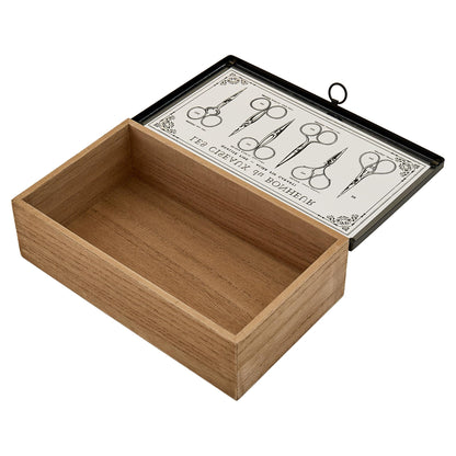 Trimits Wooden Sewing Box 24 x 14 x 7cm - Sewing Kit Box Craft and Jewellery Organiser with Clear Acrylic Lid and Vintage Scissor Design
