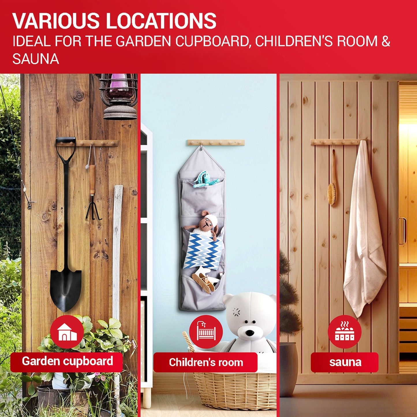LouMaxx Wooden Hook Rack Made of Pine with 6 Wooden Hooks - Wall Mounting Coat Rack for Children - Untreated Pine Wood