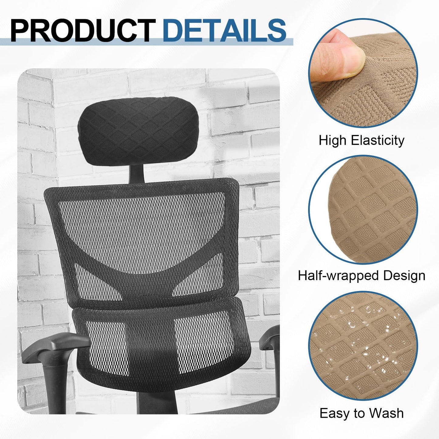 sourcing map Office Chair Pillow Cover, Office Chair Headrest Attachment Mesh Removable Headrest Protector for Home Desk Computer Chairs, Khaki