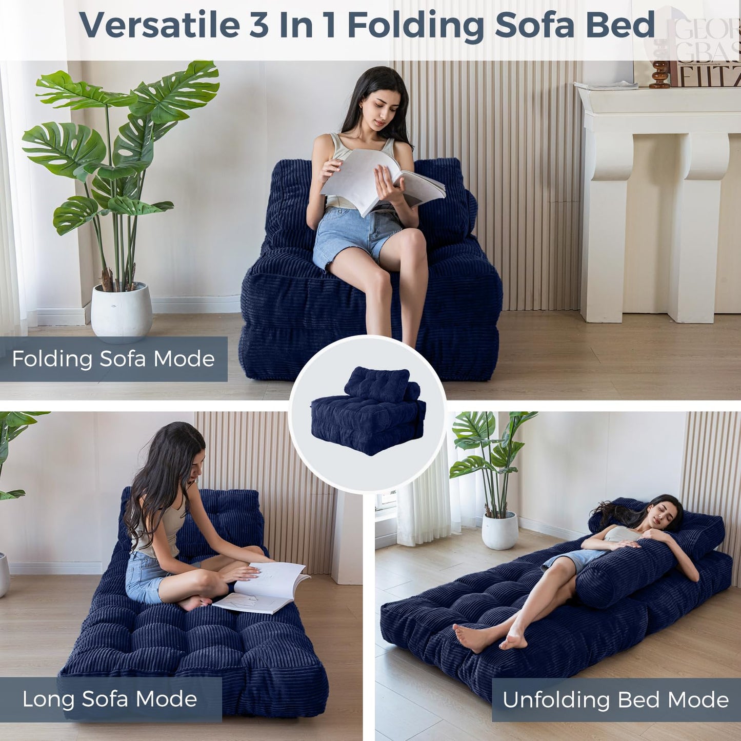 MAXYOYO Folding Sofa Bed, Convertible Sleeper Chair with Pillow Foldable Mattress with Back Support