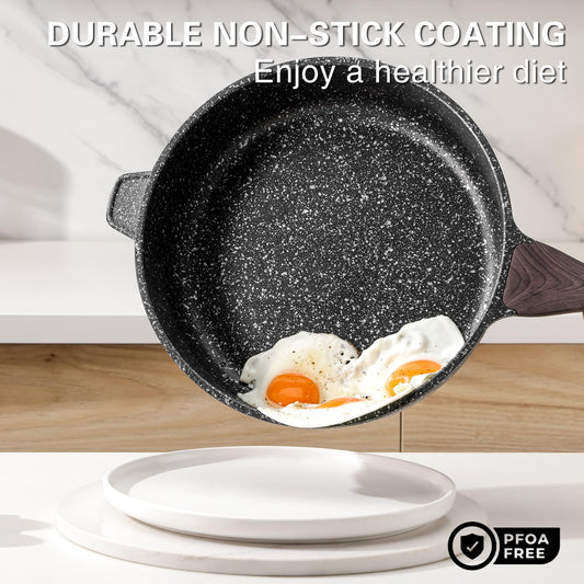 Kordisen Nonstick Deep Frying Pan with Lid, 30 cm/5.7 L Large Skillet, Granite Stone Saute Pan for Cooking, Induction Cookware, Compatible with All