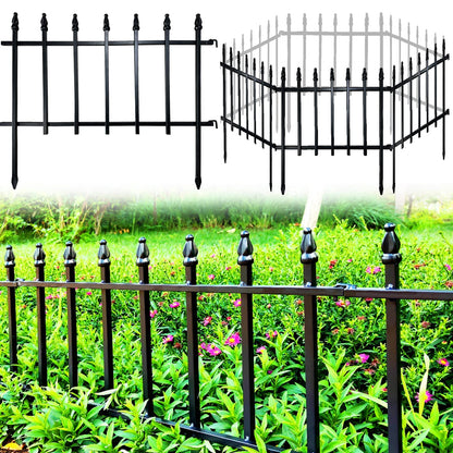 Thealyn Metal Decorative Garden Fence 57cm Wide x 45cm High 5 Panels, Total Length 2.8m, Metal Fence Panels, Landscape Fencing for Flower Bed