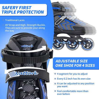 Nattork Adjustable Inline Skates for Kids and Adult with Light Up Wheel, Outdoor & Indoor Illuminating Roller Skates for Girls and Boys,Beginners