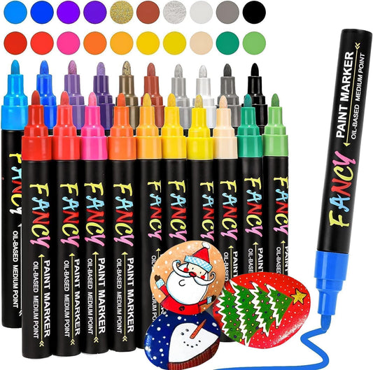 RATEL Paint Pens Paint Markers for Rock Painting, Stone, Ceramic, Glass, Wood, Porcelain, Mugs, Metal, Fabric, Canvas, DIY Craft Set of 20 Quick Dry,