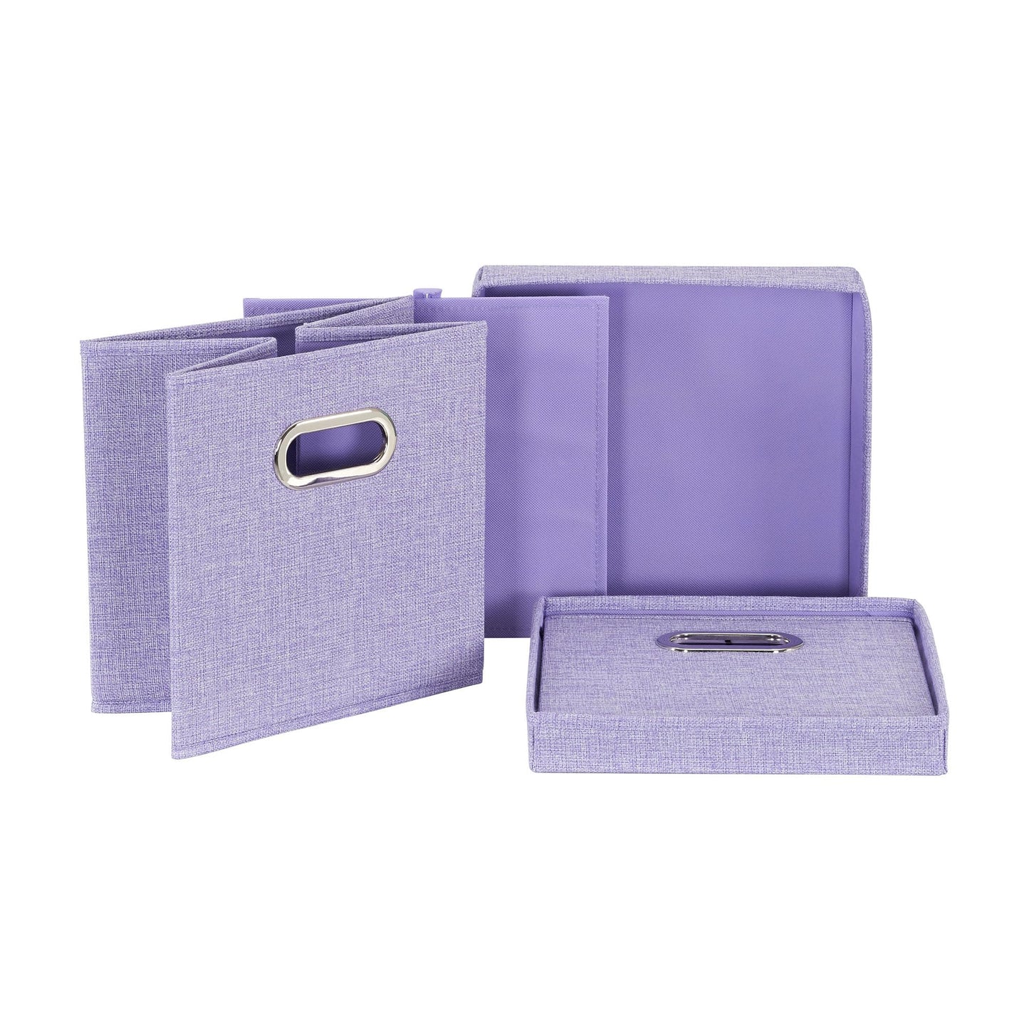 Household Essentials 814-1 Café Cube Bin Storage Set with Lids and Handles | 2 Pack, Purple Linen