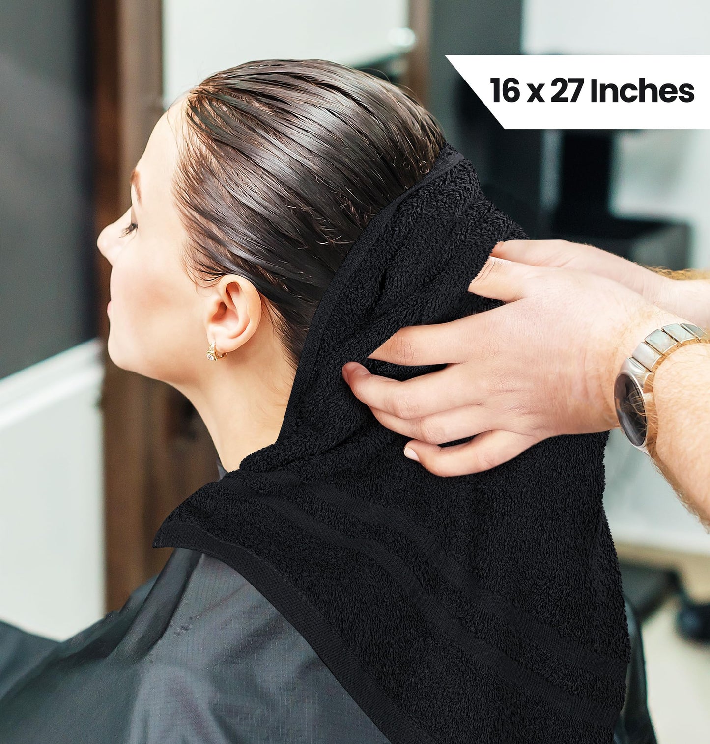 Utopia Towels Cotton Bleach Proof Salon Towels (16x27 inches) - Bleach Safe Gym Hand Towel (12 Pack, Black)