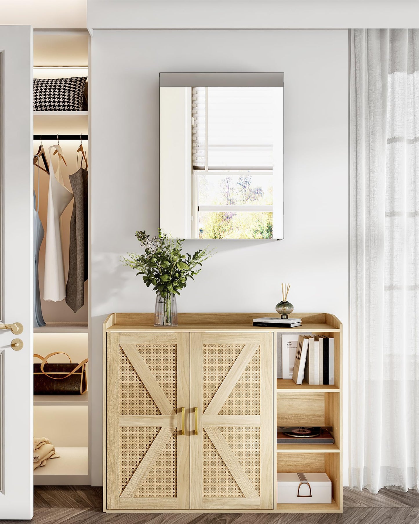 CHOEZON Bathroom Medicine Mirror Cabinet, Wall-Mounted Bathroom Vanity with Mirror, Medicine Cabinet with Storage Function, Hanging Storage Cabinet