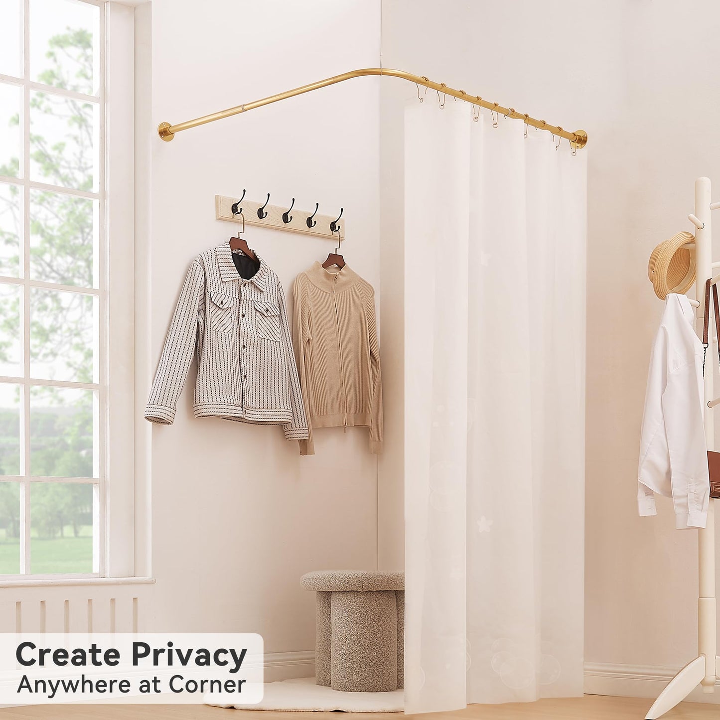 Mirooyu L Shaped Corner Shower Curtain Rail, [60-132 cm] x [60-132 cm] Heavy Duty 90 Degree Adjustable Shower Pole Rod for Bathroom