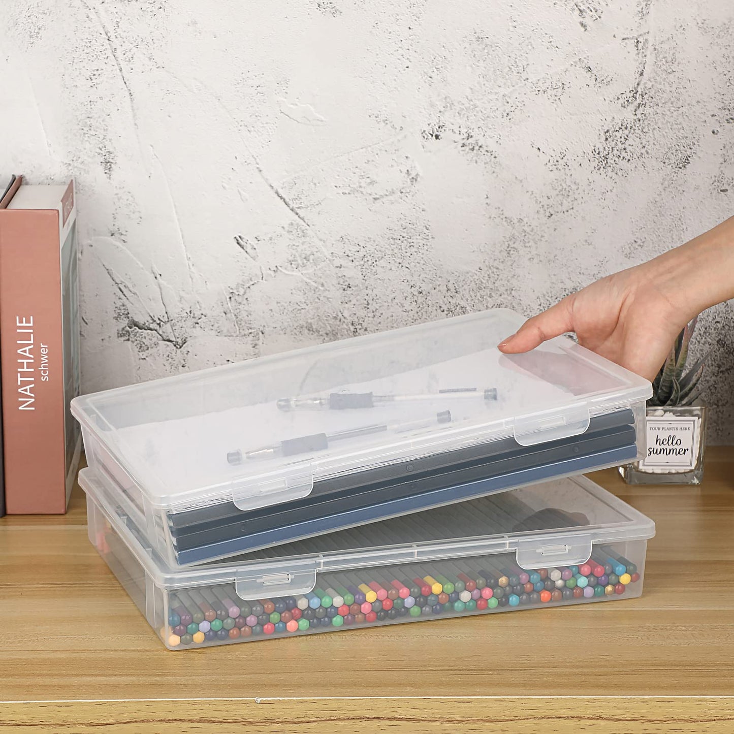 BTSKY Clear Plastic Storage Box with Flap Lid, Multipurpose Craft Organizers and Storage Box Art Supply Storage Organizer Plastic Sewing Box for
