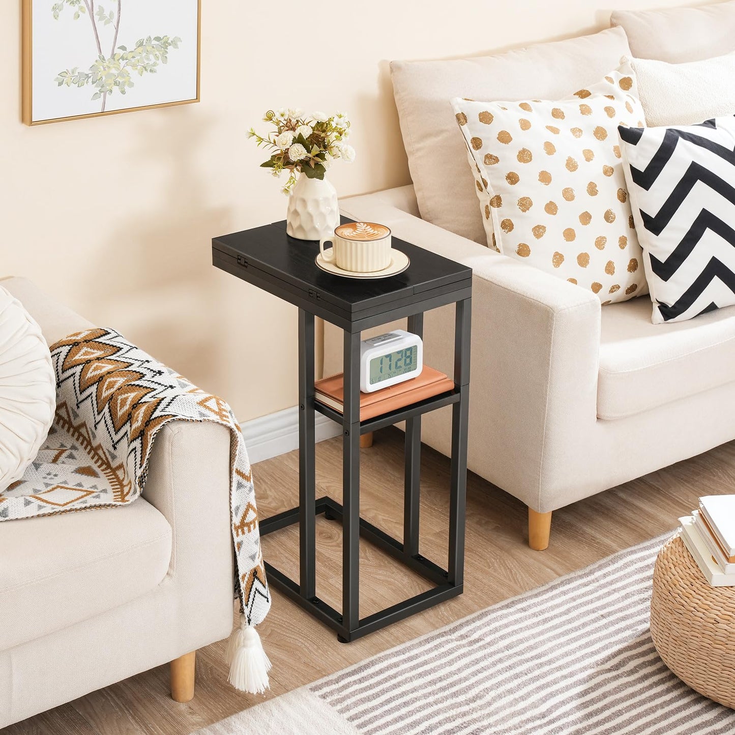 HOOBRO C Shaped Side Table, Foldable Sofa Side Table, Bedside Snack Tables, Laptop Holder Table for Sofa, Small Spaces, Small Coffee Tables