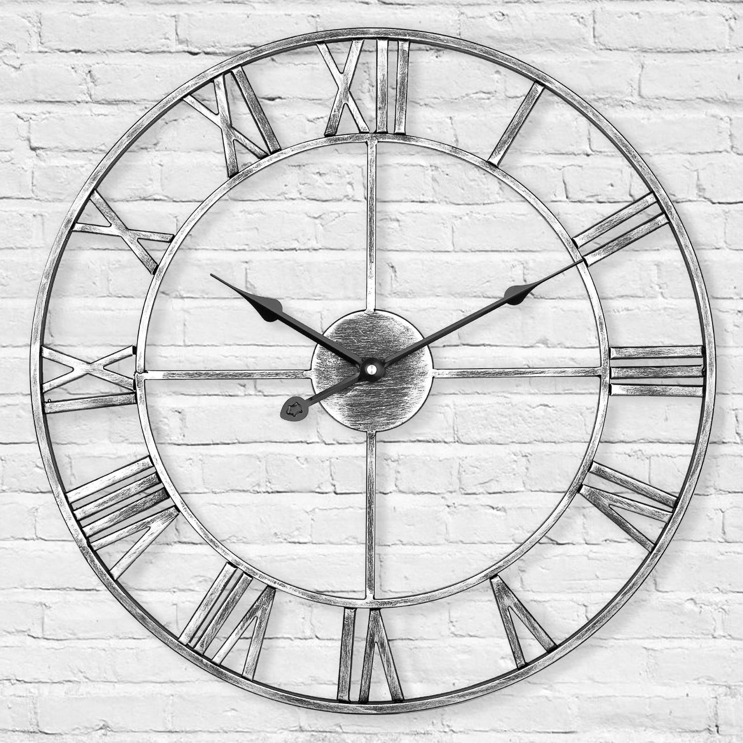 LENAUQ Silent Metal Skeleton Wall Clock, 47cm European Farmhouse Vintage Clock with Roman Numeral, Non-Ticking Battery Operated Hanging Wall Clock for