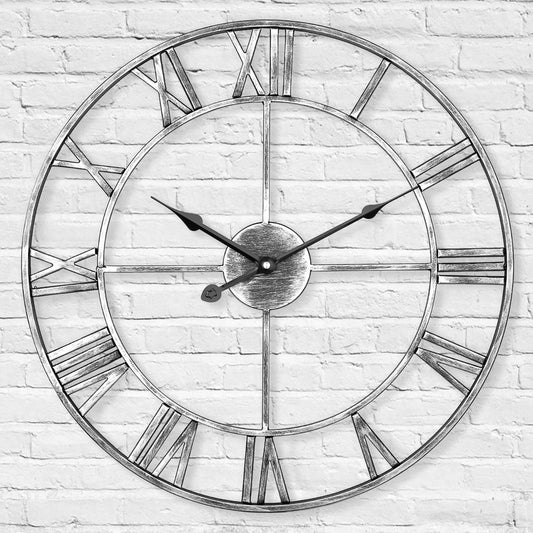LENAUQ Silent Metal Skeleton Wall Clock, 47cm European Farmhouse Vintage Clock with Roman Numeral, Non-Ticking Battery Operated Hanging Wall Clock for