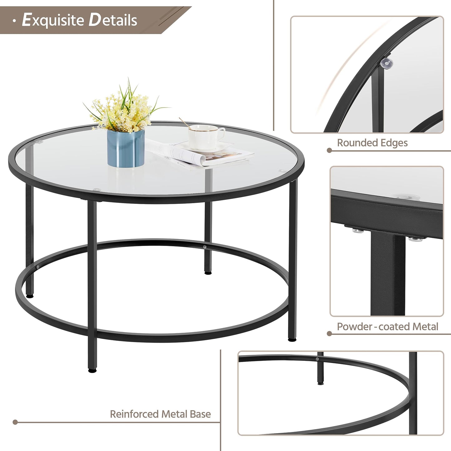 Yaheetech Round Coffee Table Black