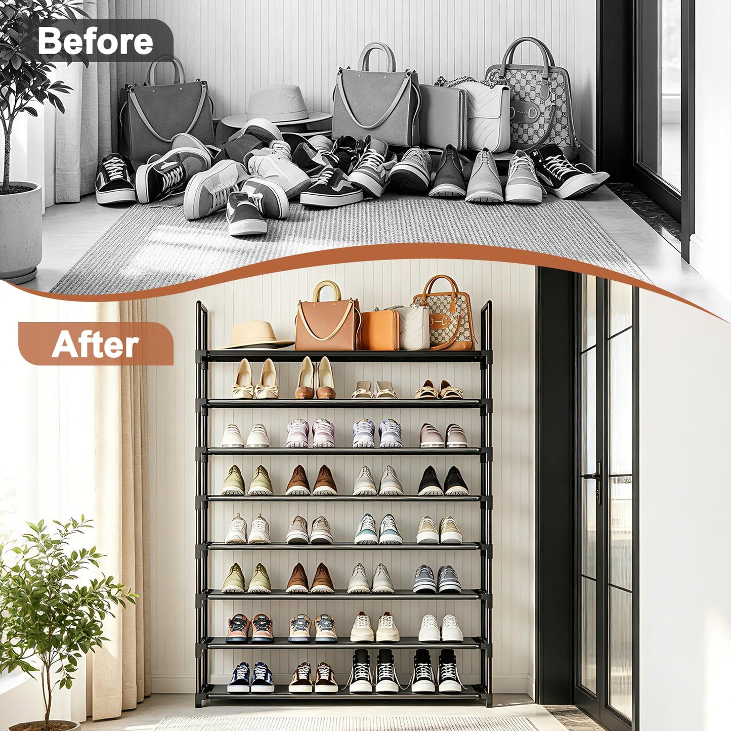 OYREL Shoe Rack 8 Tier 32-40 Pairs Shoes, Shoe Storage Large with Hooks