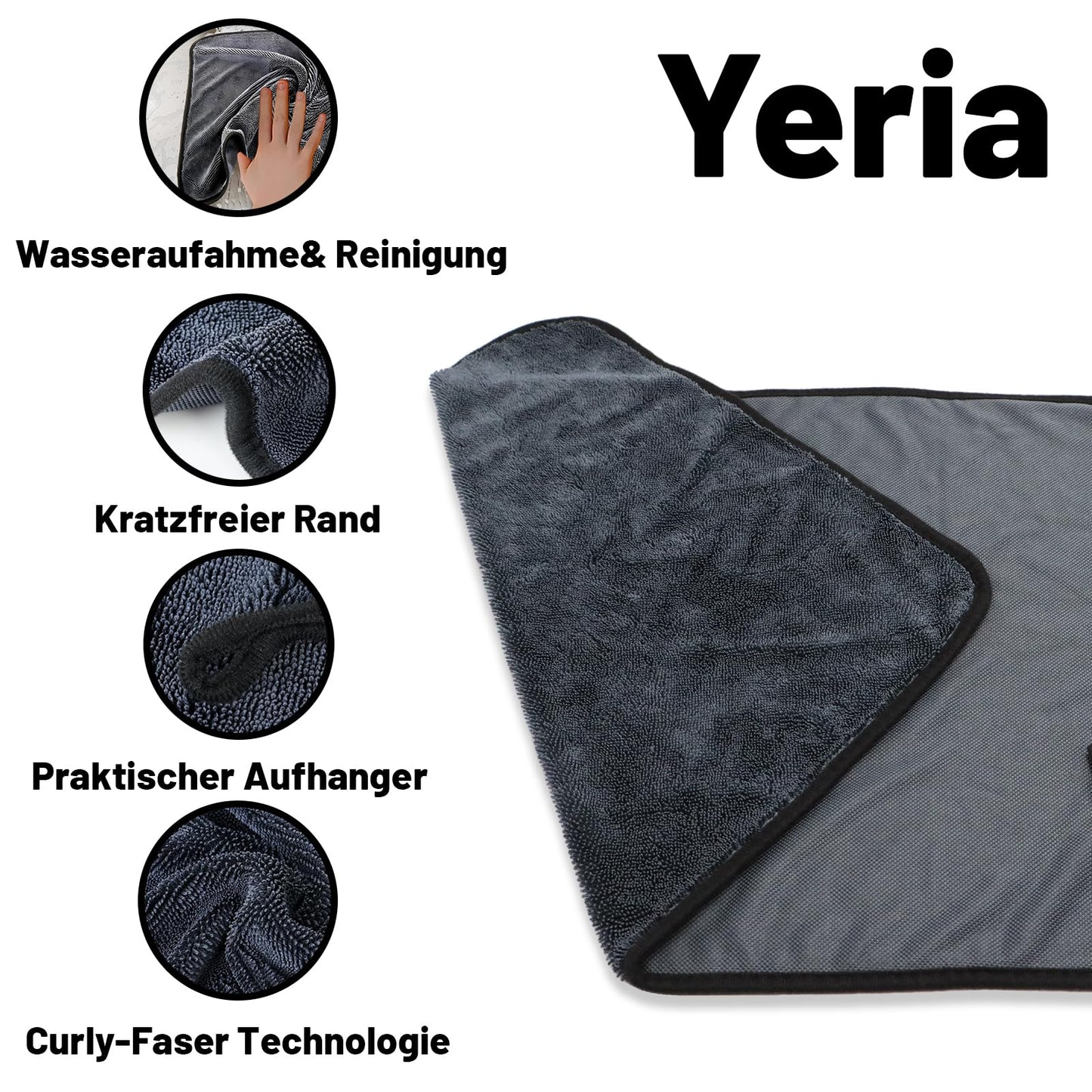 Yeria Shiny Bath XXL Drying Cloth, Fast Dry Microfibre Cloths, Premium Wipes for Shower Cubicle, Car, Household, Camping (3, 40 x 40 cm)