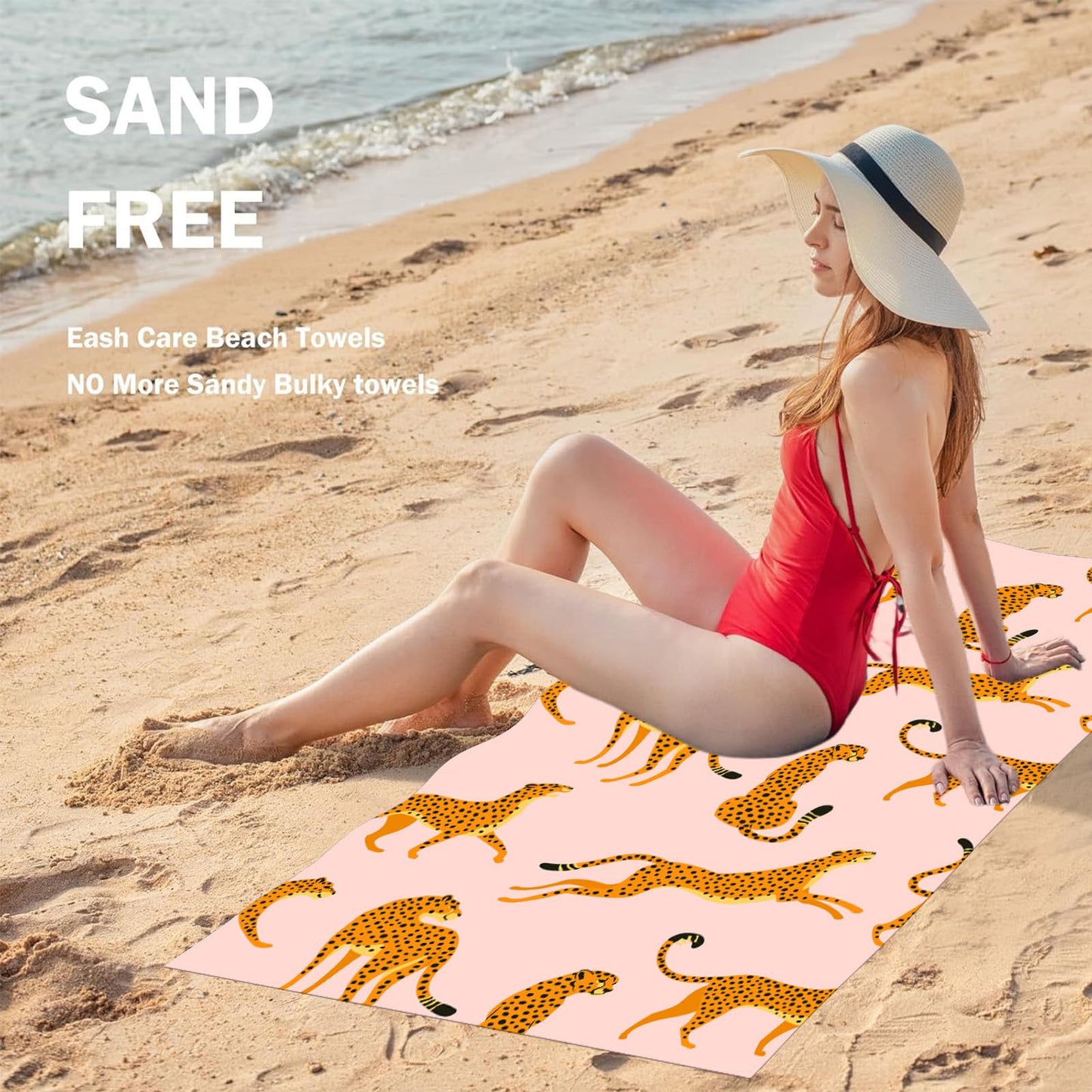 Large Microfibre Leopard Printed Beach Towel for Adult,160x90cm Pink Personalized Leopard Sand Free Beach Towel,Lightweight Quick Dry Travel Swim