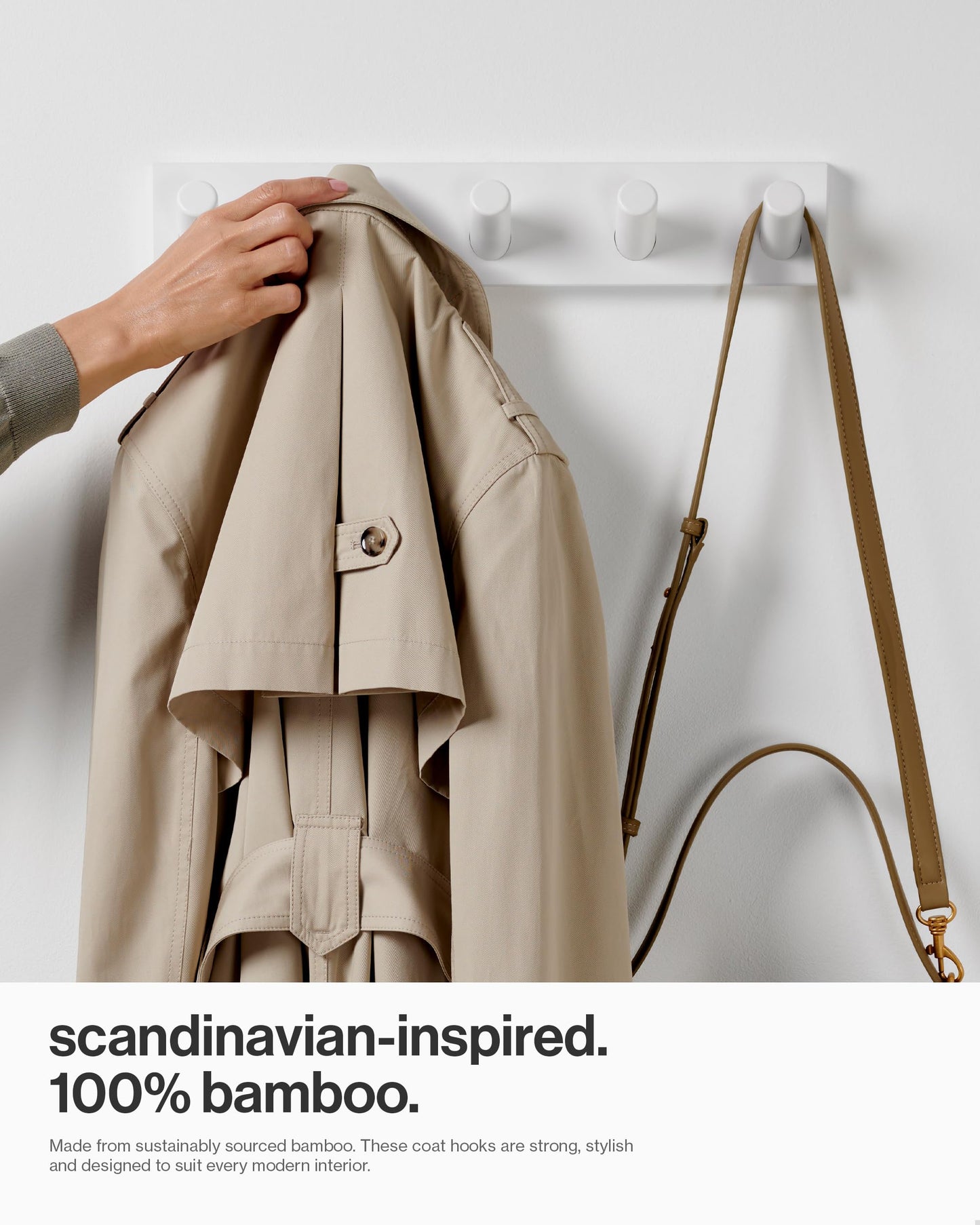 LARHN White Wall-Mounted Coat Rack - 5 Coat Hooks, 42cm