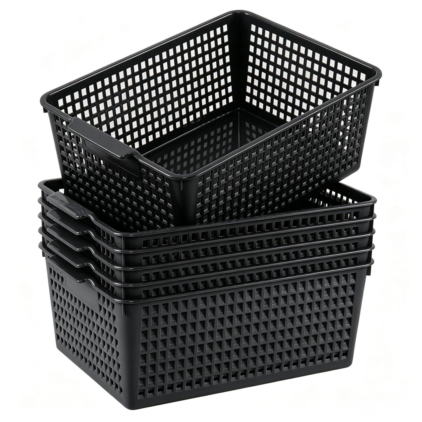 Loiycg 6 Packs Plastic Weave Storage Baskets, Kitchen Organiser Box, Black