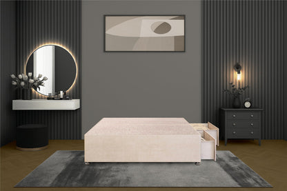 Bed Centre Flexby Divan Bed Base Only with 2 Drawers Same Side, No Headboard - Available in 3FT, 4FT, 5FT & 6FT 3FT Single, Plush Ivory Fabric