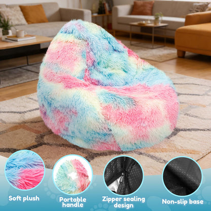 Fluffy Bean Bag Cover Cover Only, No Filler, Extra Large Plush Tie Dye Beanbag Chair Slipcover