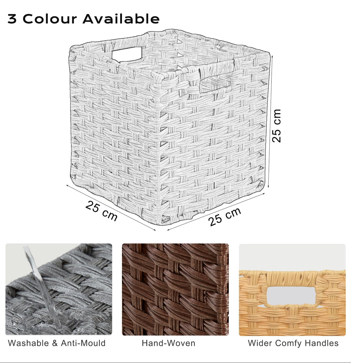 Mangata 25 cm Storage Cube Boxes for 27 cm Closet, Rattan Effect Storage Baskets, Wicker Woven Polyrattan Material Closet Organizer, 25x25x25 cm