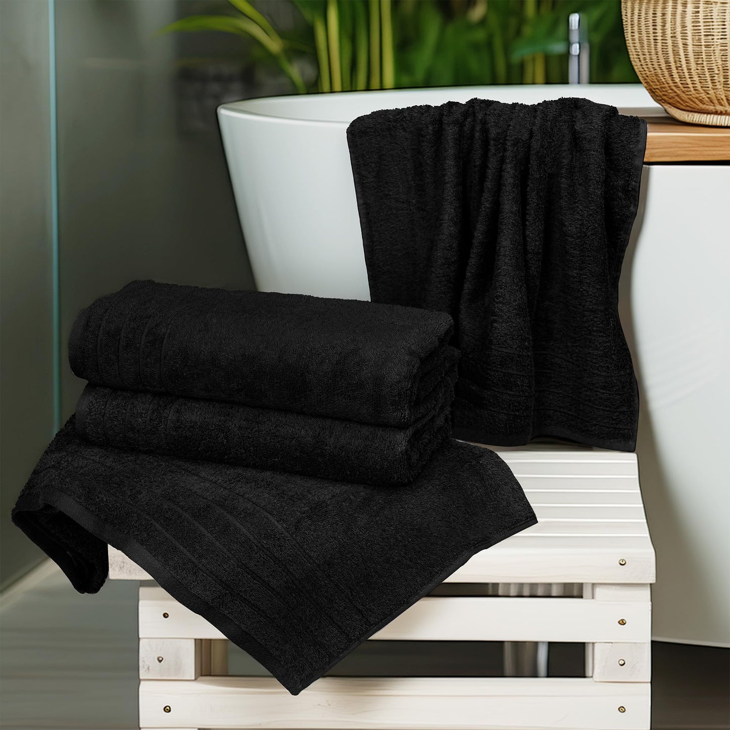 100% Cotton Extra Large Bath Towels Set of 4 (76x152cm) Black - 450 GSM
