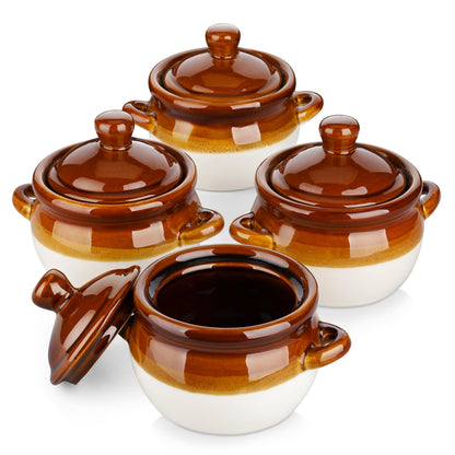 LOVECASA French Onion Soup Bowls with Handles and Lids, 22 Oz Ceramic Soup Serving Bowl Crocks - Oven Safe Bowls for Chili, Beef Stew, Cereal, Pot
