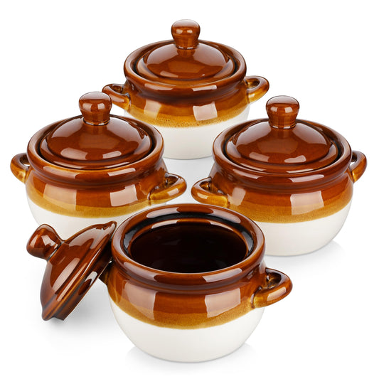 LOVECASA French Onion Soup Bowls with Handles and Lids, 22 Oz Ceramic Soup Serving Bowl Crocks - Oven Safe Bowls for Chili, Beef Stew, Cereal, Pot