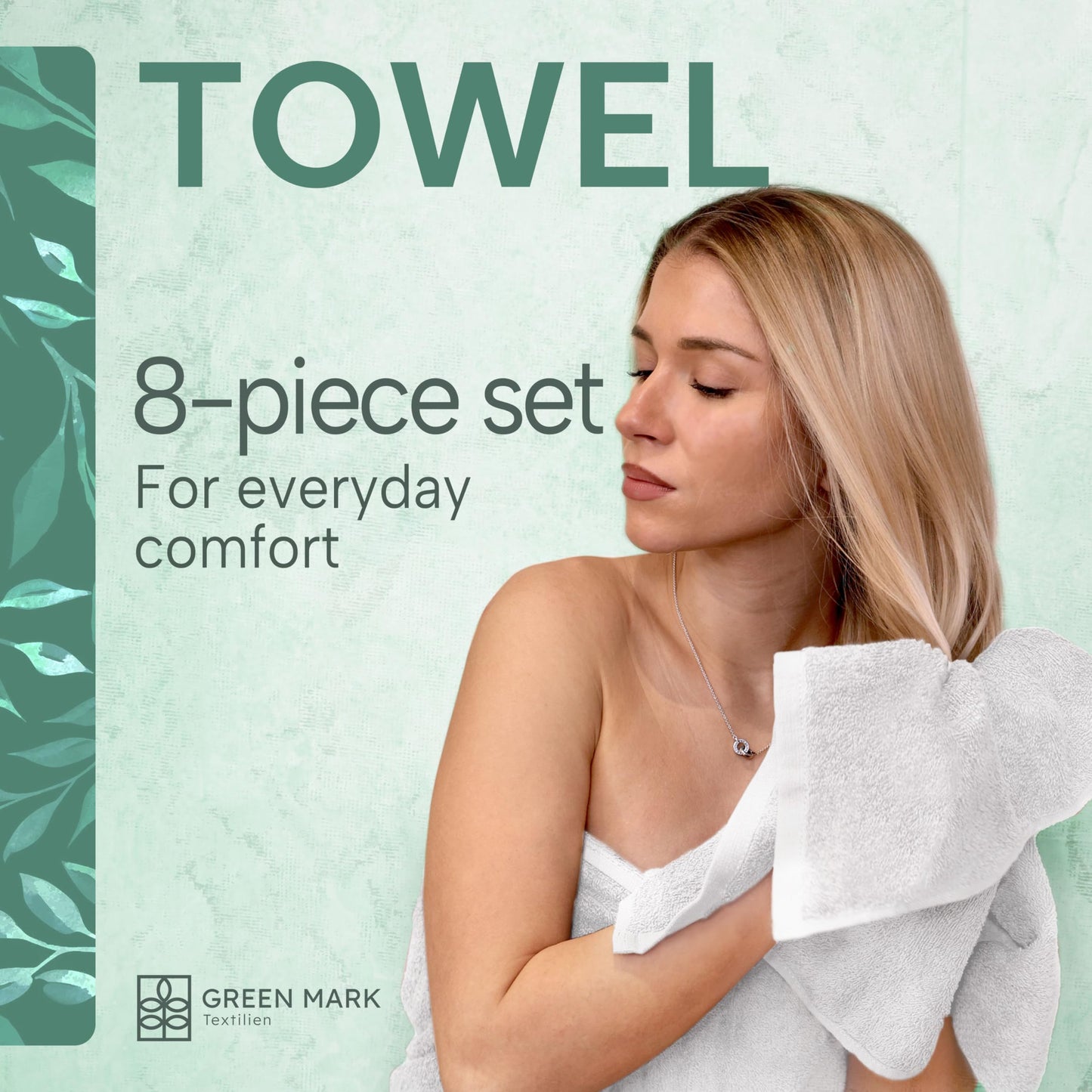GREEN MARK Hand Towels - Set of 8 – 100% Cotton, Soft & Absorbent, Premium Quality for Bathroom, Spa and Gym, 50 × 100 cm, White