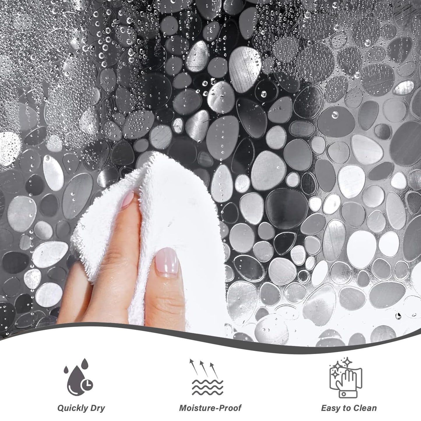 hjwanyin Shower Curtain, Long Shower Curtain Made of Mould PEVA, Stylish and Water Repellent Shower Liner for Bathroom (Cobblestone, 180 * 200cm)