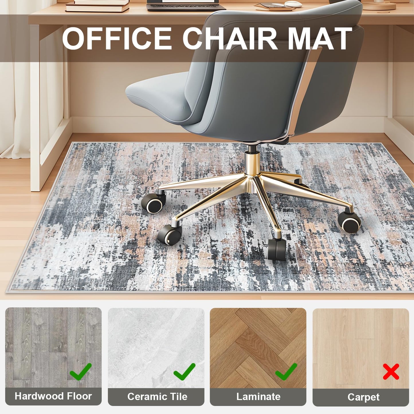 Office Chair Mat 90 x 120 cm, Floor Protector for Office Chair, Anti-Slip