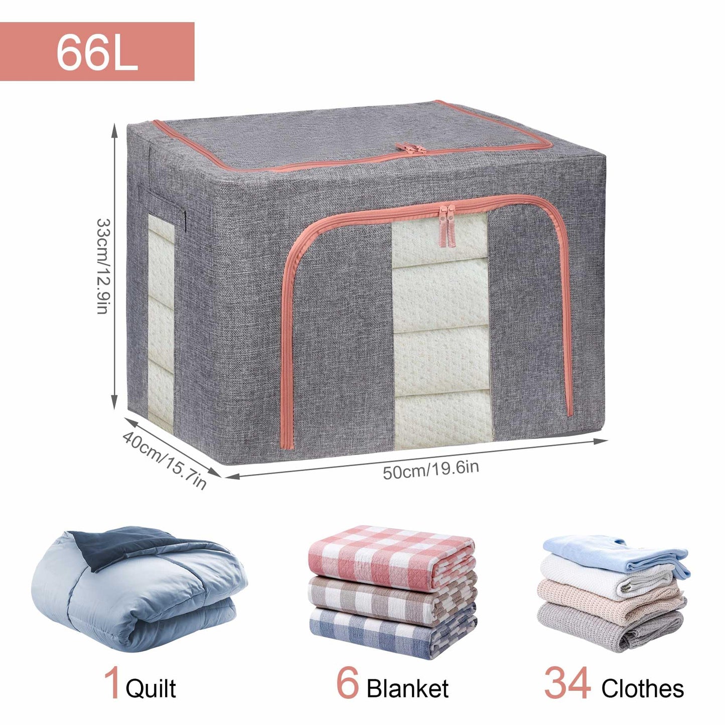 DAWNTREES Collapsible Storage Boxes, Storage Boxes for Clothes,Grey