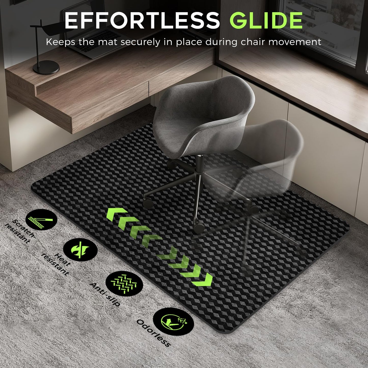 FRUITEAM 90x120cm Rectangular Black Office Chair Mat for Carpet Protector