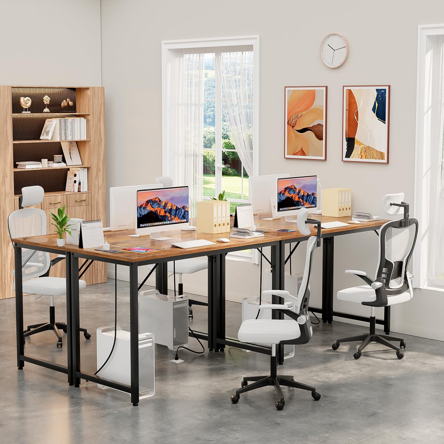 iSunirm 32 inch Computer Desk with Power Outlets, Rustic Brown Small Desk for Small Spaces, Compact Home Office Desk