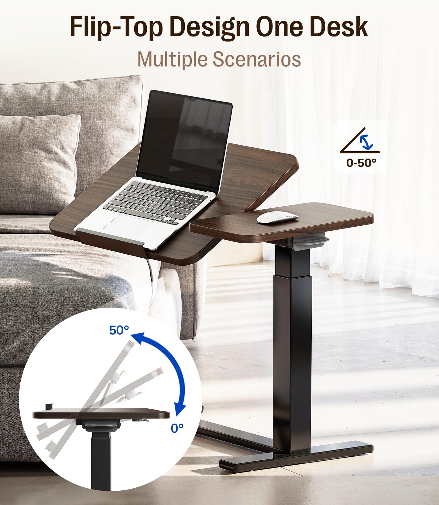 MAIDeSITe Fit Dual Overbed Table with Wheels, C-Shape Bedside Table