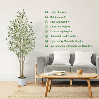Alupssuc 5FT Olive Tree Artificial, Faux Olive Tree with White Pot, Fake Olive Tree Indoor Outdoor with Natural Wood Trunk & Lifelike Fruits, Perfect