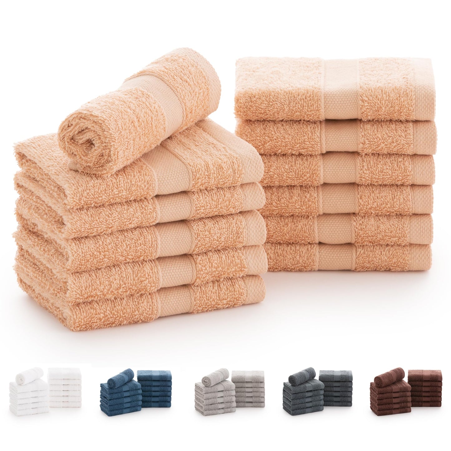 Todocama - Set of 12 Hand Towels (30 x 30 cm) 100% Soft and Absorbent Cotton, 550 gsm Premium, (Beige)
