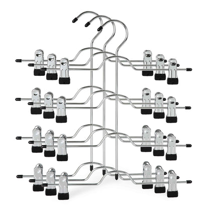 TOPIA HANGER 4 Tier Metal Skirt Hangers for Women, Pants Hanger Space Saving with Adjustable Clips, Gain 70% More Space, Non Slip Grip for Slacks