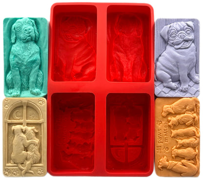 DOG SILICONE MOLD for SOAP MAKING and OTHER CRAFTS, 4 DESIGNS DOGS, PUG, LABRADOR, ALL PAWS MATTER