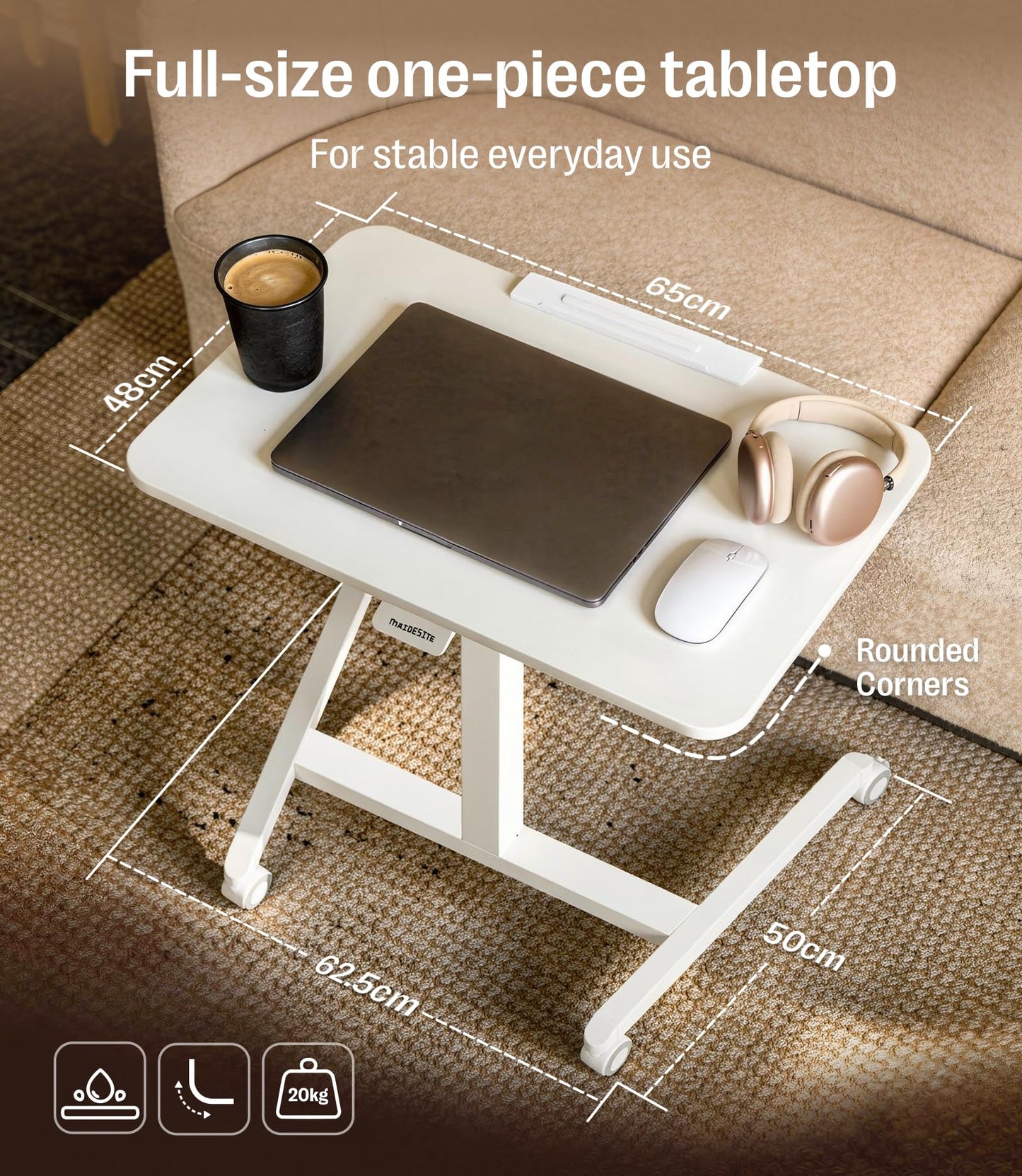 MAIDeSITe Fit Pro Over Bed Table with Wheels, Height Adjustable Desk