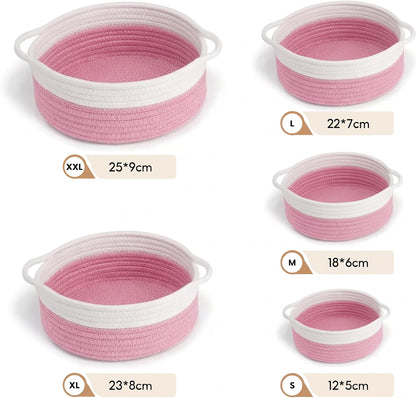 Storage Basket Woven Cotton Rope, Set of 5 Shelf Baskets with Handles