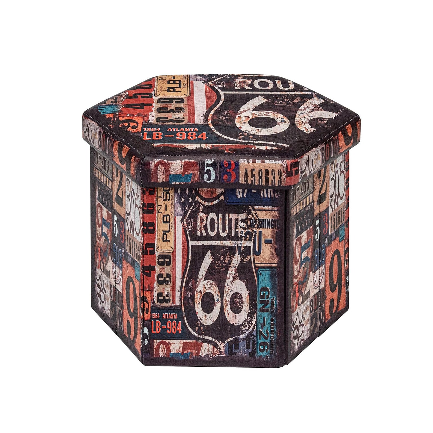 Bonlife Small Hexagon Ottoman with Lid, Folding Storage Box, 150kg Capacity