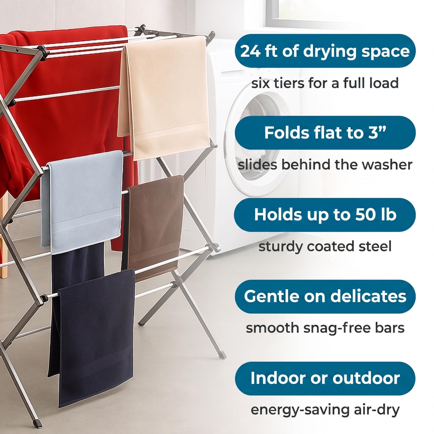 Honey-Can-Do Collapsible Clothes Drying Rack, Alloy Steel, White/Grey
