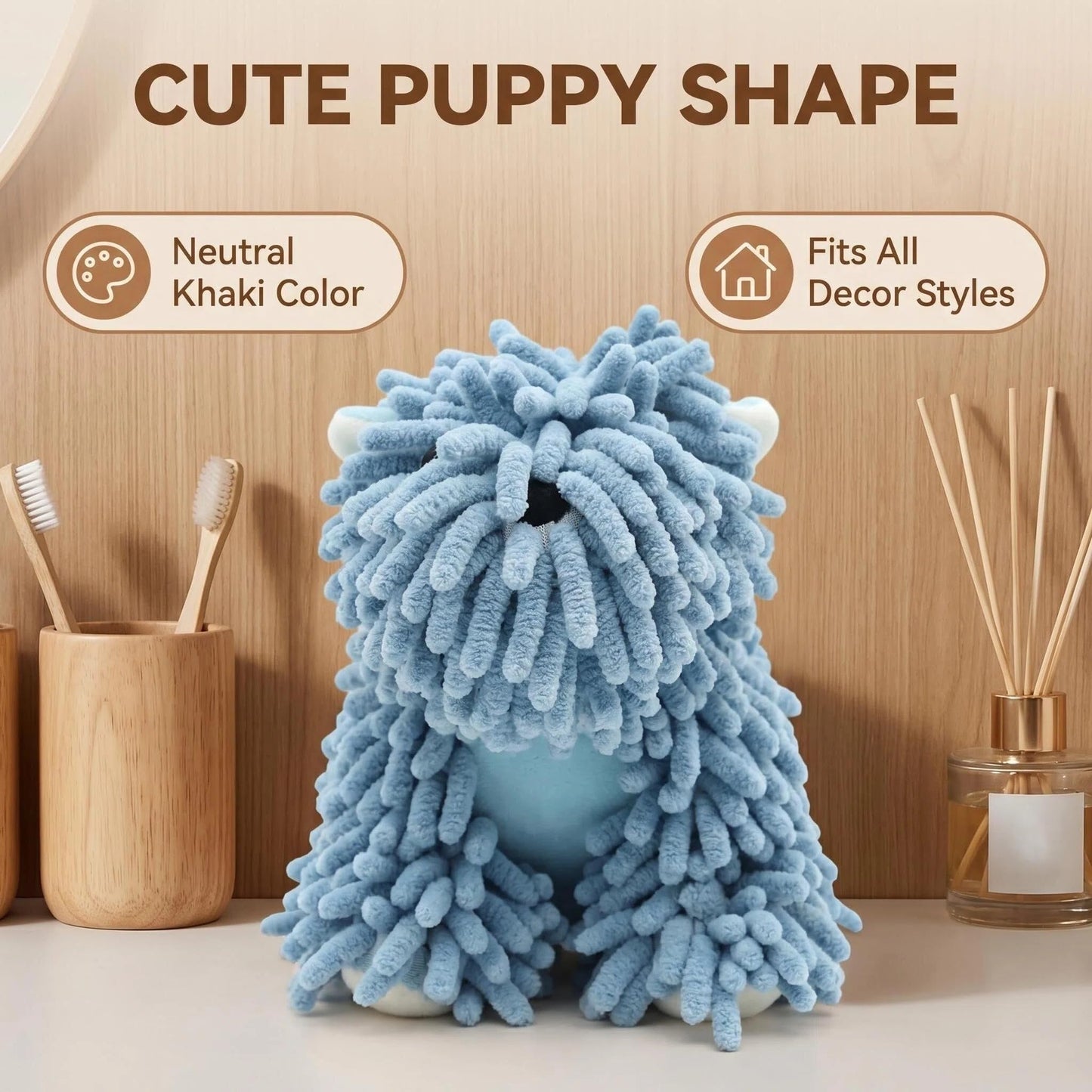 FILOEEX Cute Dog Shaped Chenille Hand Towel, Ultra Soft Highly Absorbent Fluffy Hand Towel