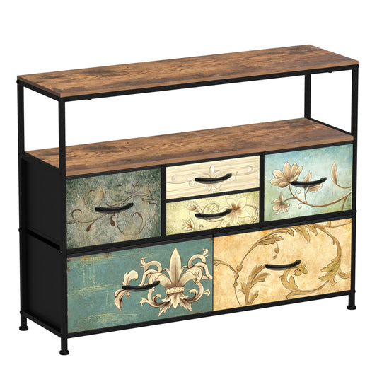 VEDECASA Bedroom Chest of Drawers with Open Shelf 6 Drawer Dresser for Bedroom Storage Organizer Unit TV Stand for Living Room Hallways Closet with